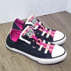 Converse All Star Loopholes OX GS Girls Junior Size 1 Pink Black Grase School